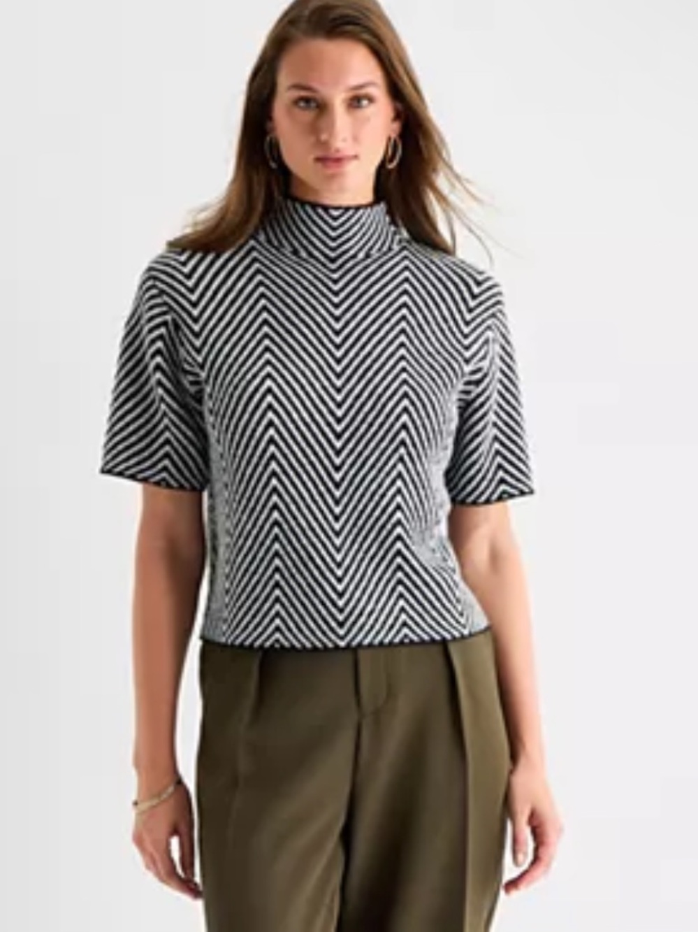 Worthington Womens Mock Neck Short Sleeve Pullover Sweater